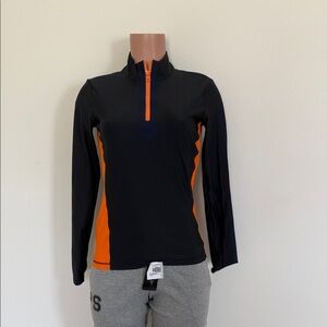 Women's Long Sleeve Black and Orange Top biking size medium sports active wear